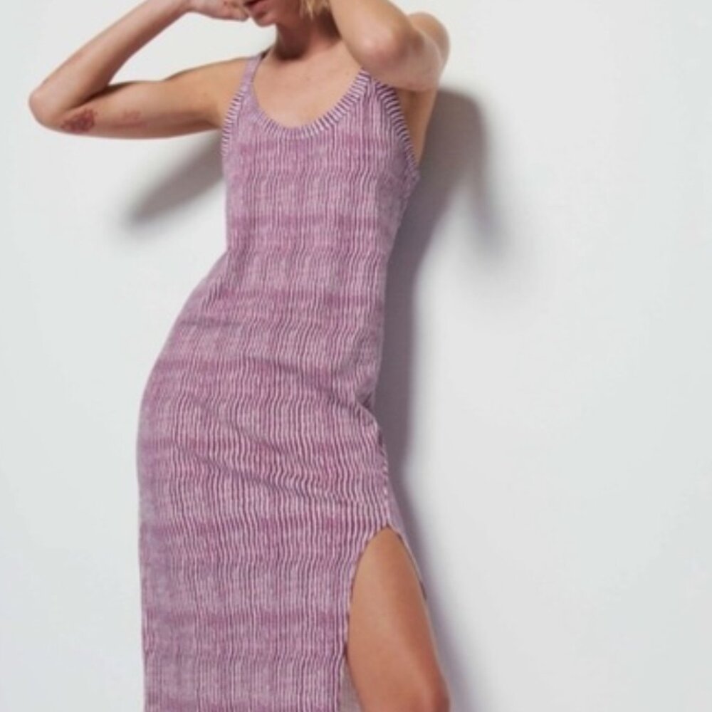 NATION LTD | $179 Genevieve Sleeveless Midi Dress in Wavy Stripe, Size Medium